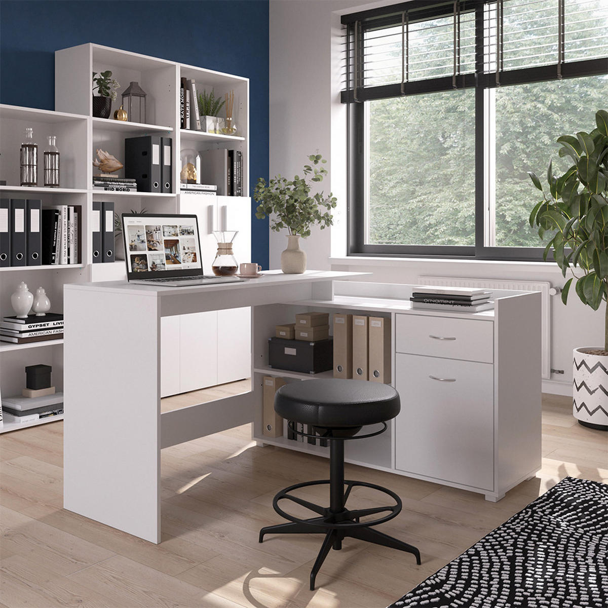 ECKSCHREIBTISCH Noira Weiß 135 x 77 cm mit Schublade - Weiß, Holzwerkstoff (77/135/115cm) - Vicco