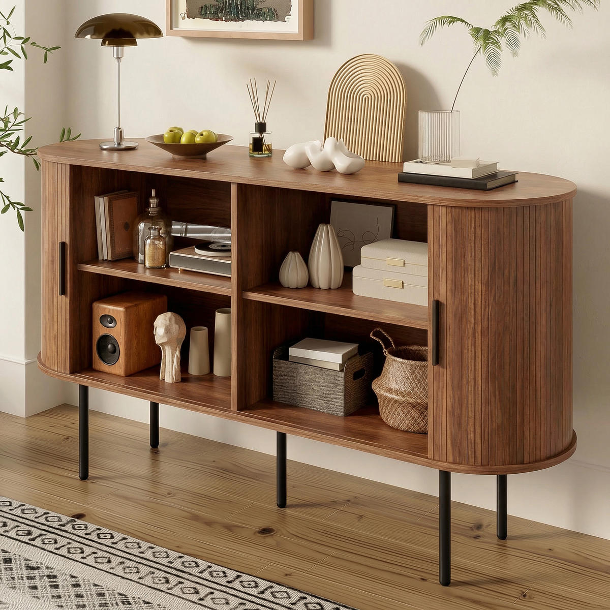 SIDEBOARD Rolljalousie MDF Metallbeine Stauraum modern - Walnussfarben, Holzwerkstoff (40/78/140cm) - FLIEKS