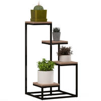 BLUMENTREPPE DE-12152 4-stufig, verschiedene Höhen, industriell Schwarz/Natur - Braun, Metall (40/75.5/40cm) - ComfortXL