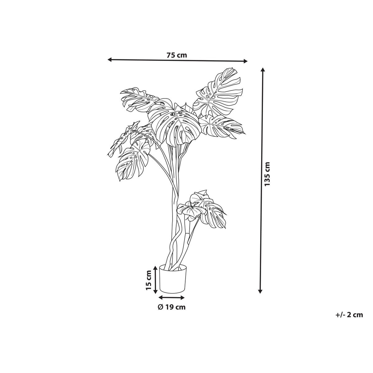 KUNSTPFLANZE im Blumentopf 135 cm Grün/Schwarz Monstera Plant - Schwarz/Grün, Kunststoff (135cm) - Beliani