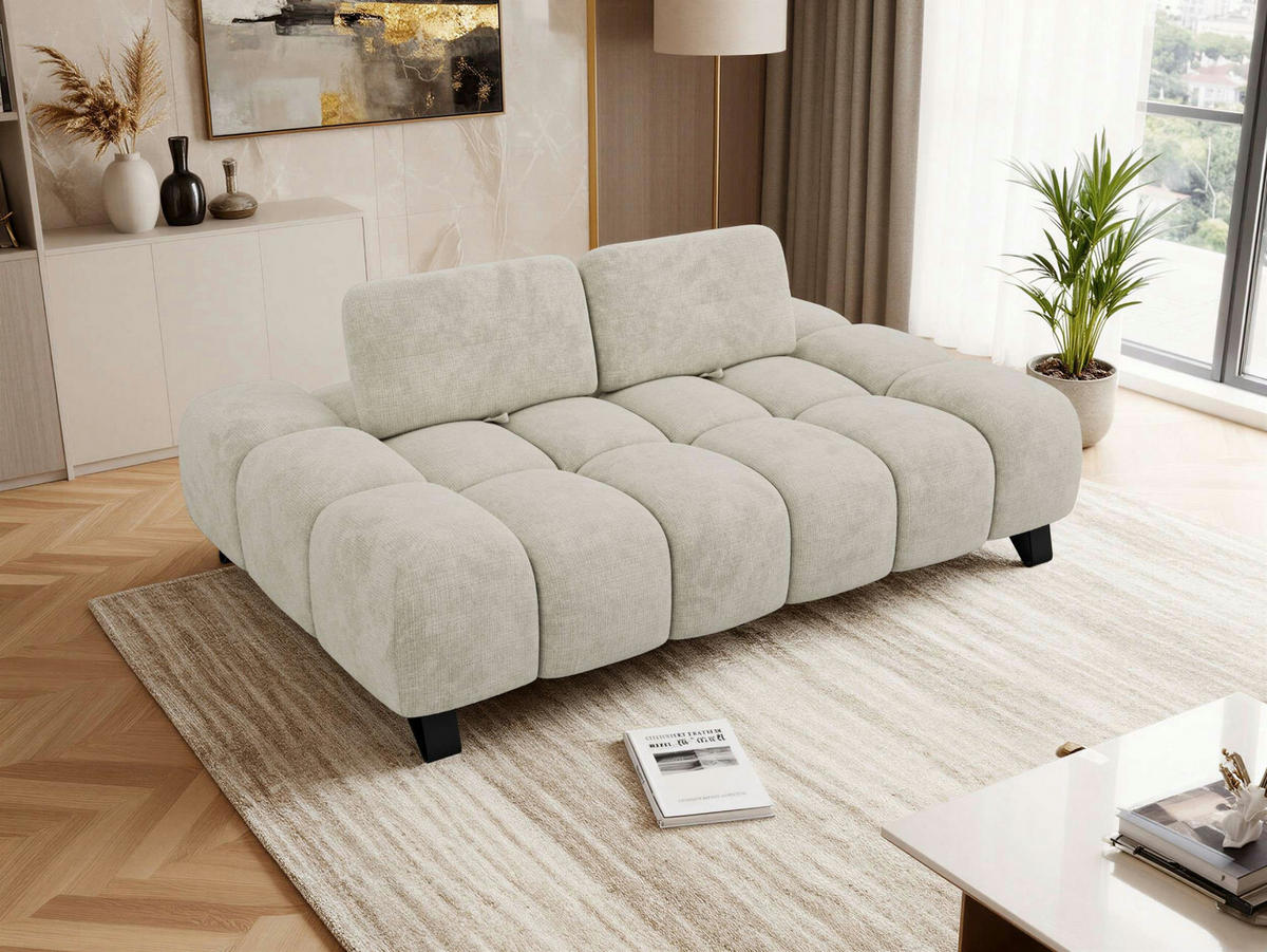 3-SITZER-SOFA NERANO - Creme Schenille - Creme/Schwarz, Textil/Metall (220/88/146cm) - MKS