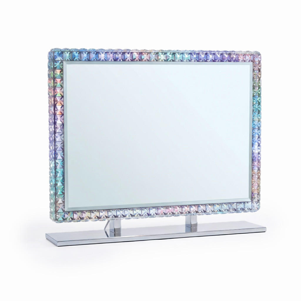 SCHMINKSPIEGEL mit Beleuchtung LED Lichtleiste, rundum mit Strasssteinen besetzt, weiß, 80/60 cm - Weiß, Metall (80/60/15cm) - VANITII