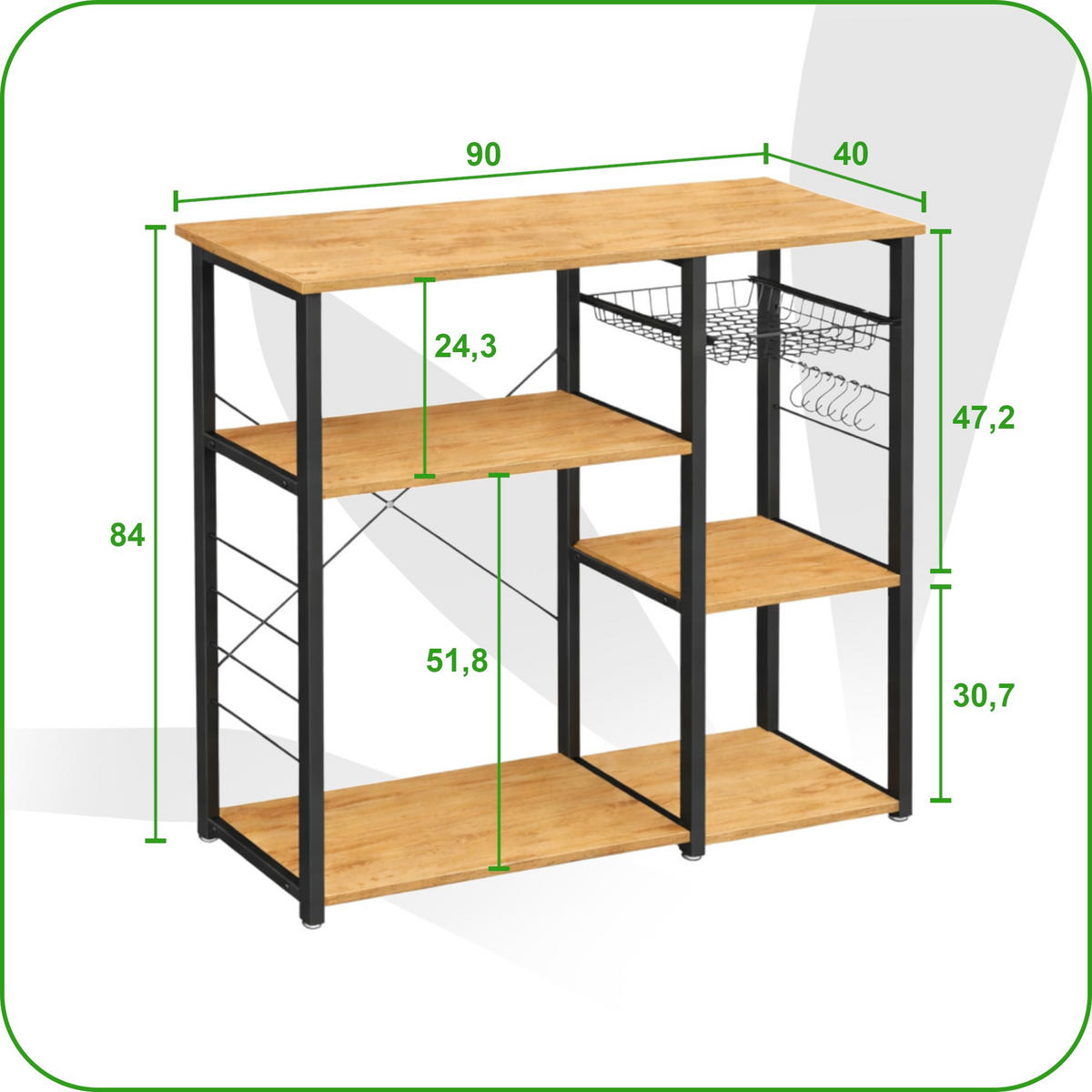 KÜCHENREGAL Holzoptik Metall Eichefarben Schwarz Küchenorganizer 84x90x40 cm - Eichefarben/Schwarz, Holzwerkstoff/Metall (90/84/40cm) - Begryf