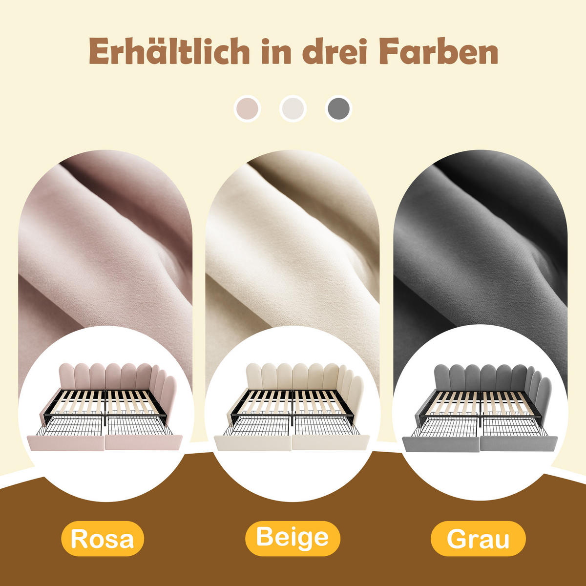 POLSTERBETT aus Samt 90x190 cm in Grau mit 2 Schubladen - Grau, Textil (90/190cm) - Modfu