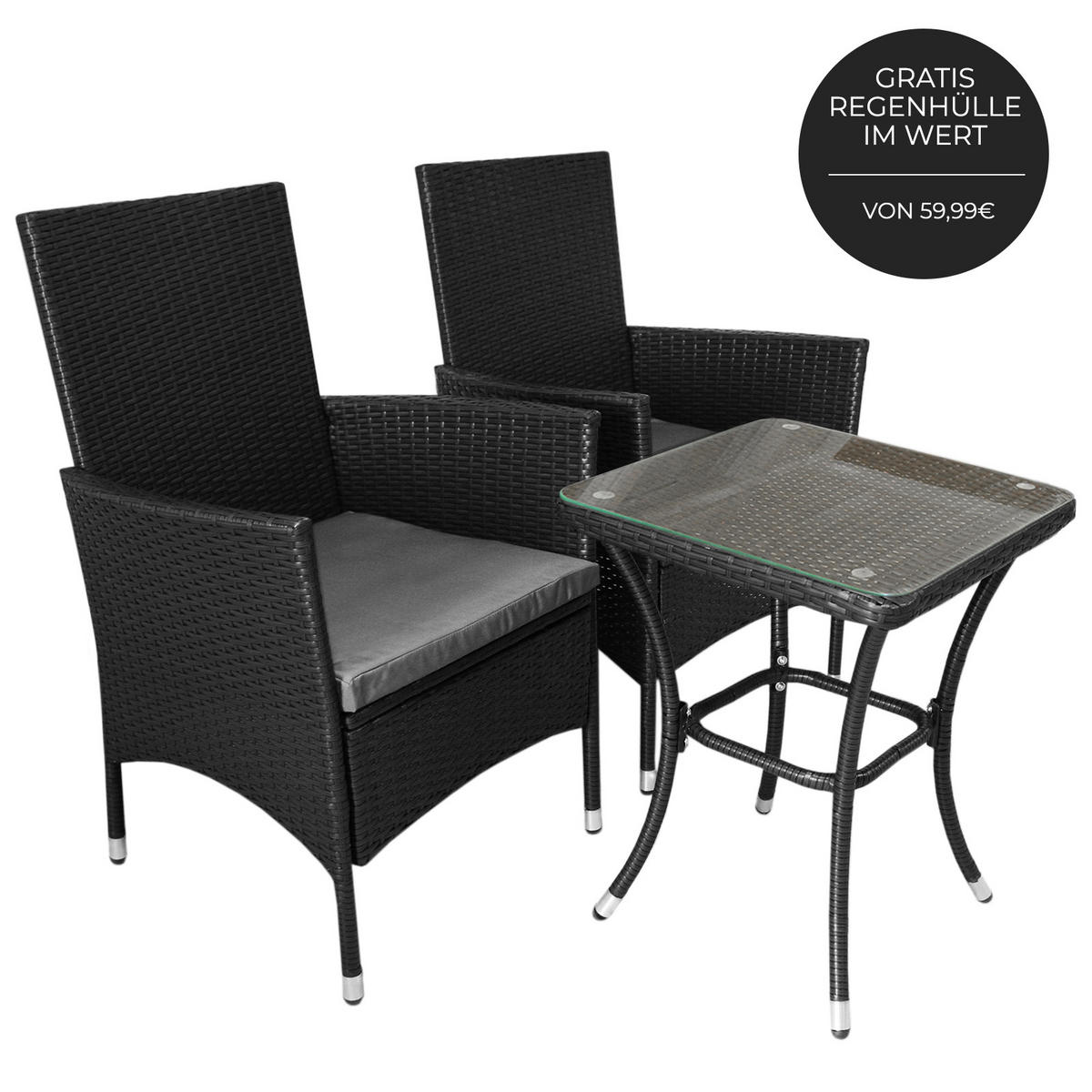 RATTAN-BISTRO-SET Schwarz - Schwarz, Kunststoff - Monstershop