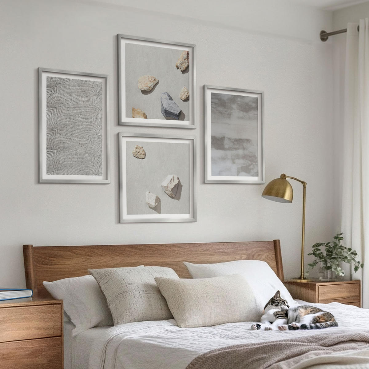 WANDBILDER 4er Set - 50x50 cm & 40x60 cm Silberner Rahmen - Moderne minimalistische Texturen - Silberfarben, Kunststoff (50/50cm) - ArtPrintCave