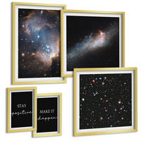 BILDER SET 5er Set - 50x50 cm & 20x30 cm & 40x60 cm Goldrahmen - Motivationsslogans Sterne Weltraum - Goldfarben, Kunststoff (40/60cm) - TULUP