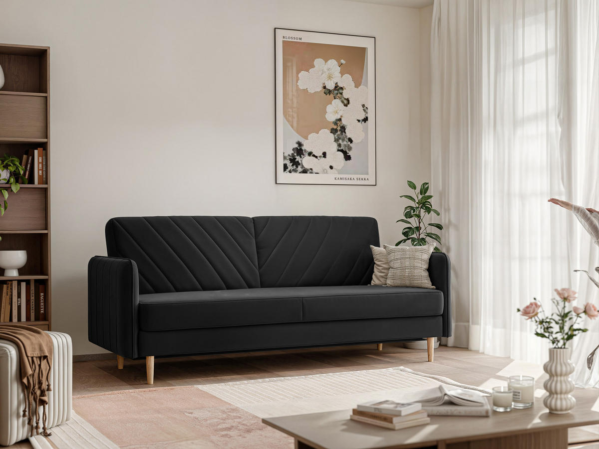 SCHLAFSOFA COLETTE mit Bettkasten Schwarz - Schwarz, Holzwerkstoff/Kunststoff (200/85/90cm) - Idohome