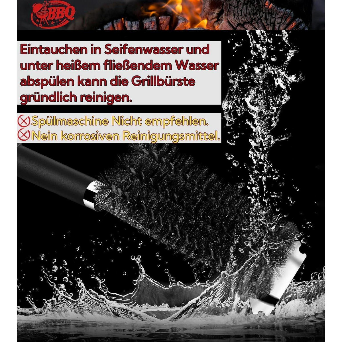 GRILLBÜRSTE mit Schaber Edelstahl und PP Griff - Schwarz, Metall (15/10/35cm)
