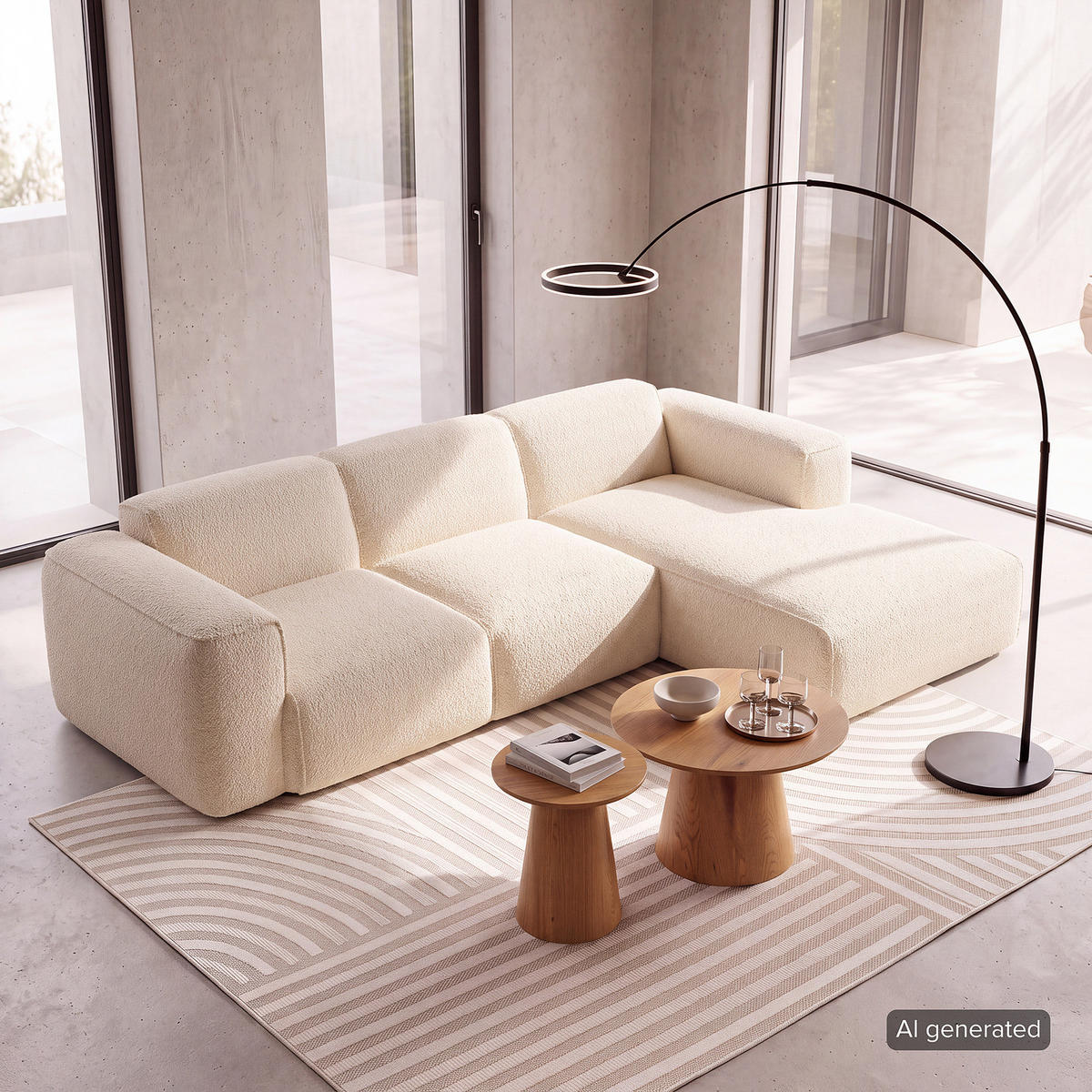 3-SITZER ECKSOFA mit Longchair - Beige/Schwarz, Kunststoff/Textil (251/173cm) - home24