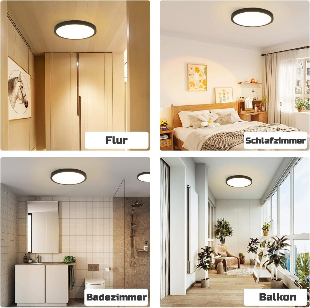 LED DECKENLEUCHTE Juliettara 23/23/2.4 cm - Schwarz, Kunststoff (23/23/2.4cm) - ZMH