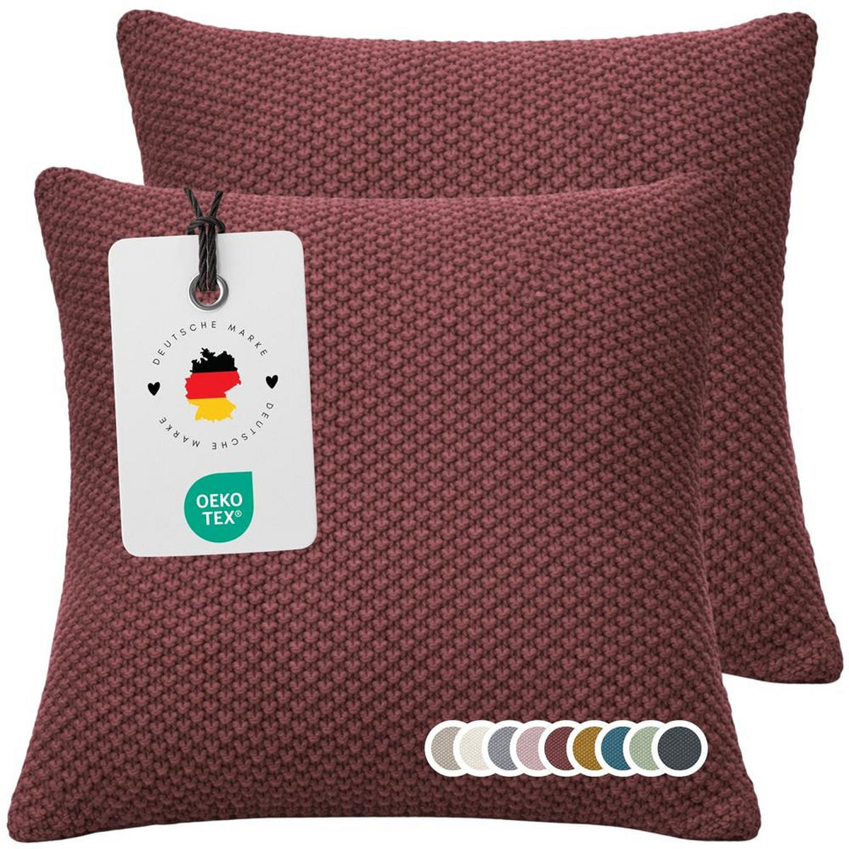 KISSENBEZUG 50x50 im 2er Set, Strick Dekokissenbezug, Wohnzimmer Sofakissenbezug für Sofa, Bett, Couch - Bordeaux - Bordeaux, Textil (50/50cm) - Carpe Sonno