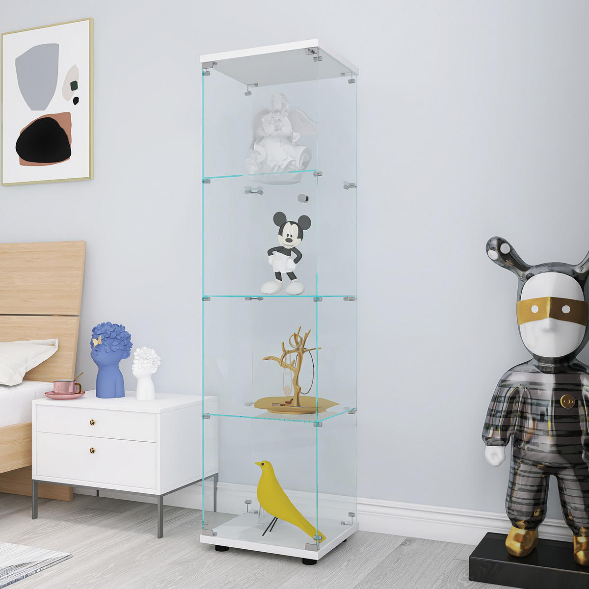 VITRINE 4 Ebenen, Glas, transparent, für Sammlerstücke, Weiß - Weiß, Holz (42/164/36cm)
