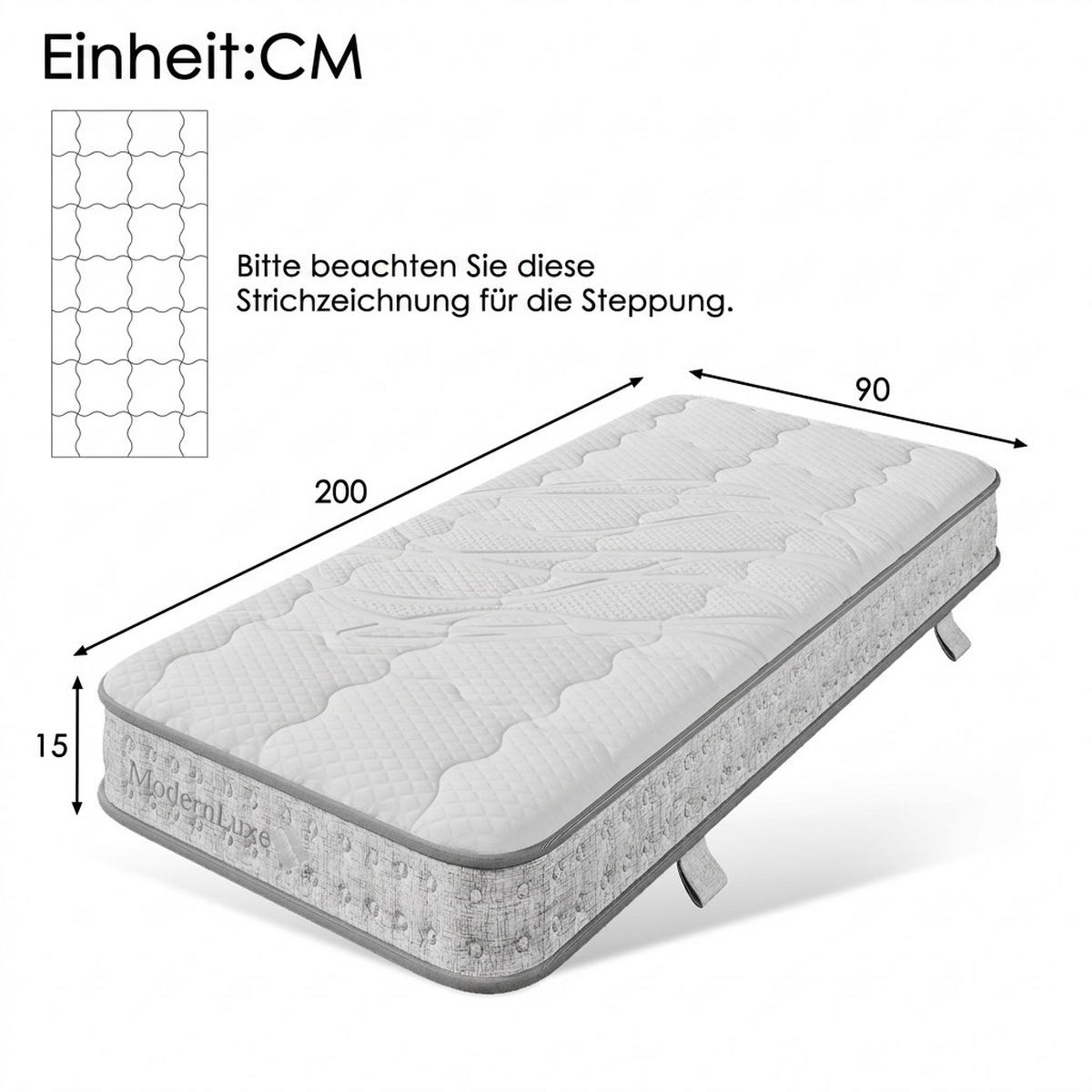 TASCHENFEDERKERNMATRATZE 90/200 cm Weiß H3 - Weiß, Textil (90/200cm) - Oxeza
