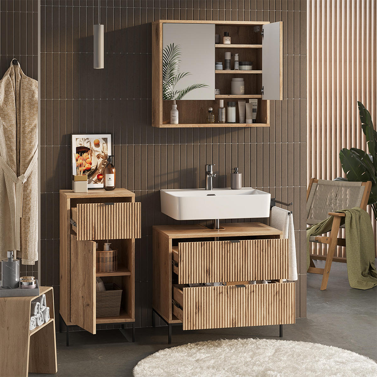 BADMÖBEL-SET Eliza Viking Oak 3 Teile - Eichefarben, Holzwerkstoff (70/63/45.1cm) - Vicco