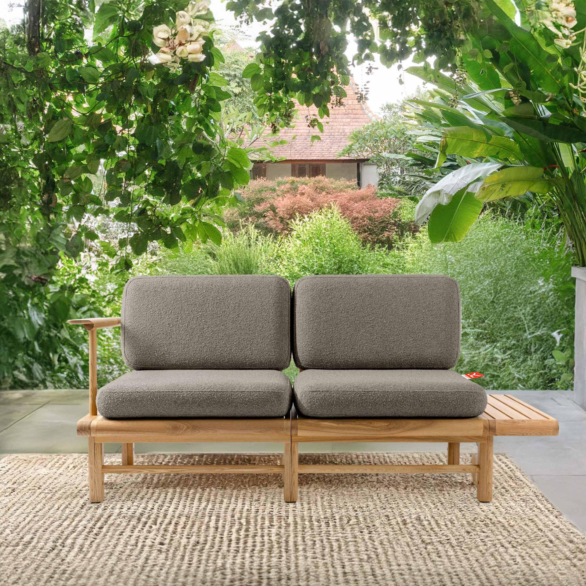 GARTENSOFA ATREDA 2-Sitzer, mit Ablage - Grau, Holz/Textil (175/74/80cm) - KONSIMO®