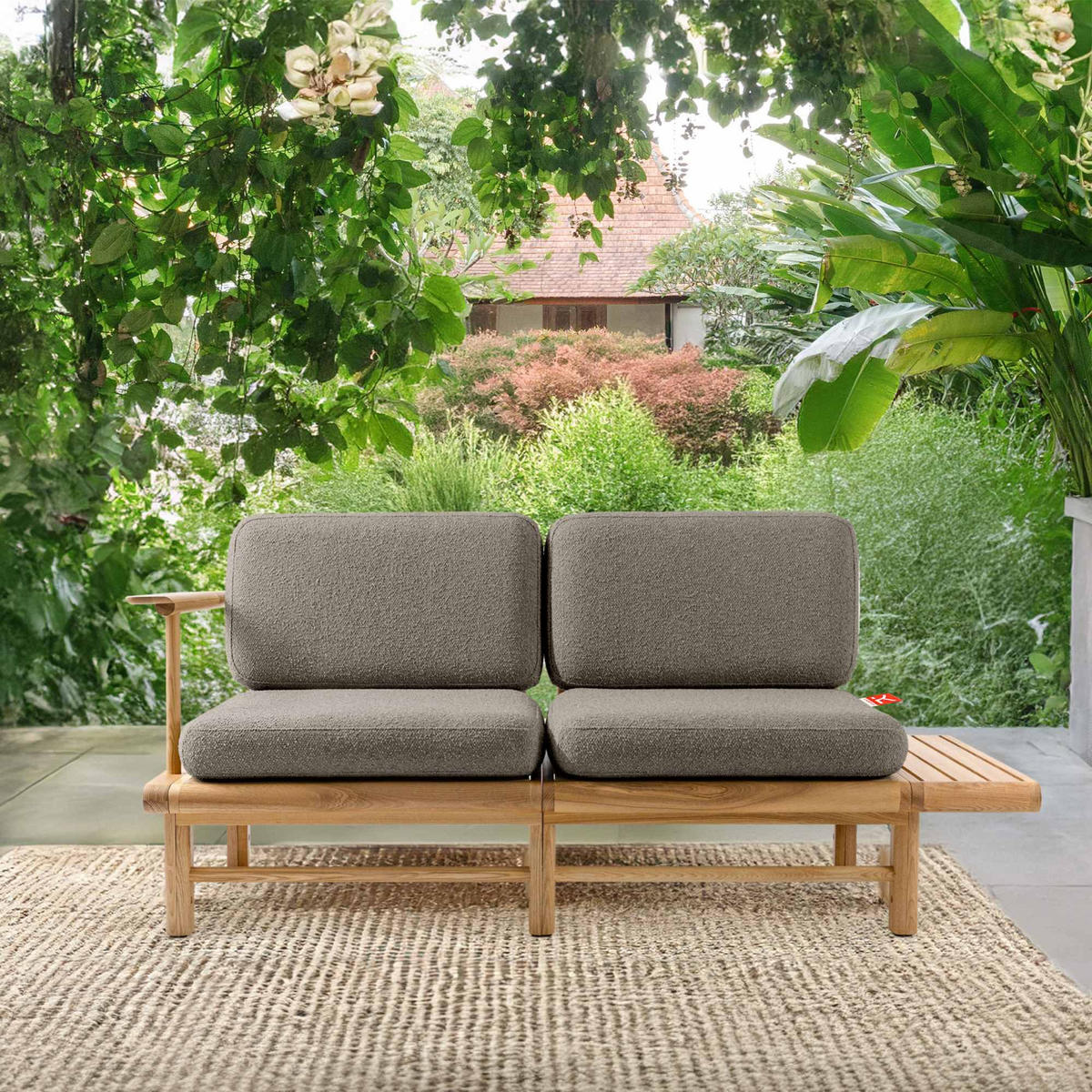 GARTENSOFA ATREDA 2-Sitzer, mit Ablage - Grau, Holz/Textil (175/74/80cm) - KONSIMO®