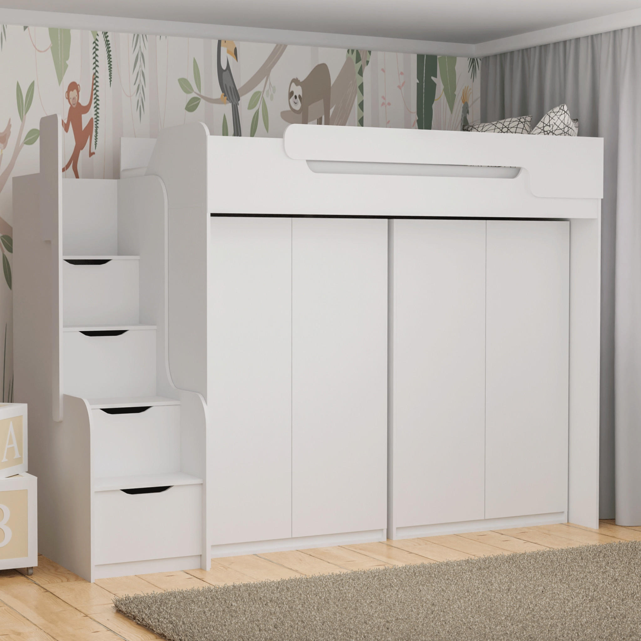 ETAGENBETT ARTHUR 90/200 in Weiß mit Kleiderschrank - Weiß, Holzwerkstoff (90/200cm) - Deine Möbel 24