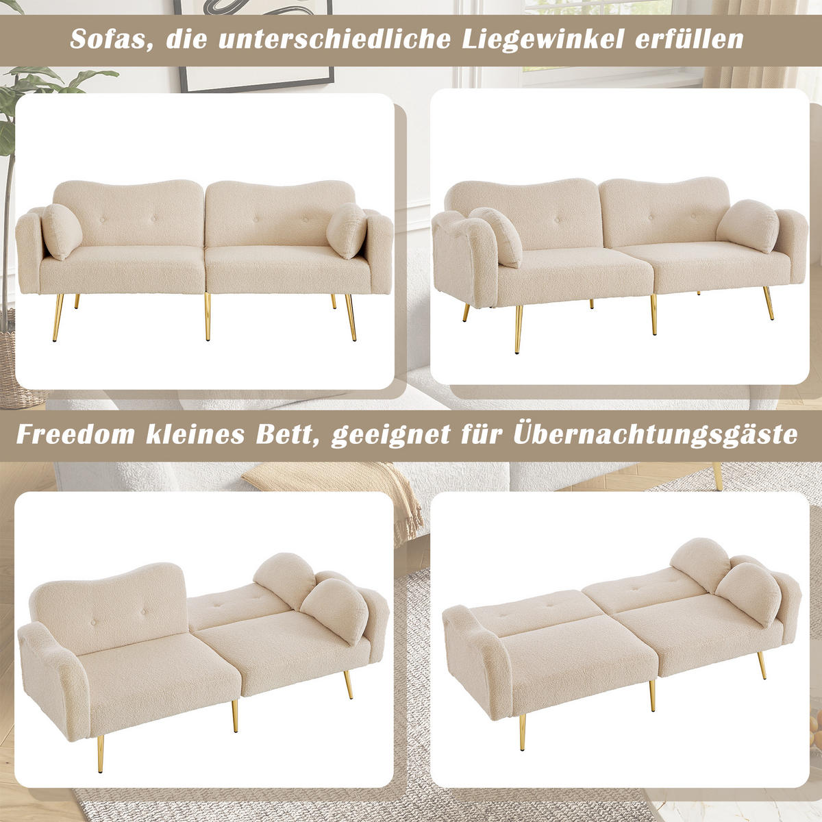 SOFABETT Zweisitzer Wollmisch-Bezug mit verstellbarer Rückenlehne Beige 175/79/82 cm - Beige, Textil (79/82/175cm) - Redom