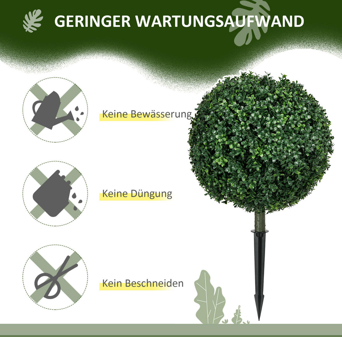 KUNSTPFLANZEN 2er-Set 40/40/70 cm gruen aus Kunststoff mit UV-Schutz - Grün, Kunststoff (70cm) - OKWISH