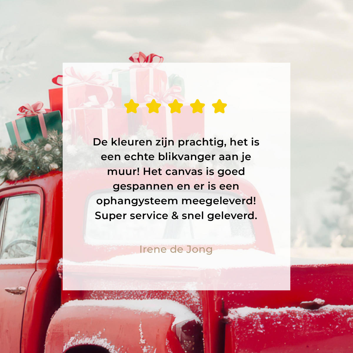 LEINWANDBILD Auto - Rot - Geschenke - Winter - Schnee - Weihnachten Deko Wohnzimmer 20x20 cm - Rot, Textil (20/20cm) - MuchoWow