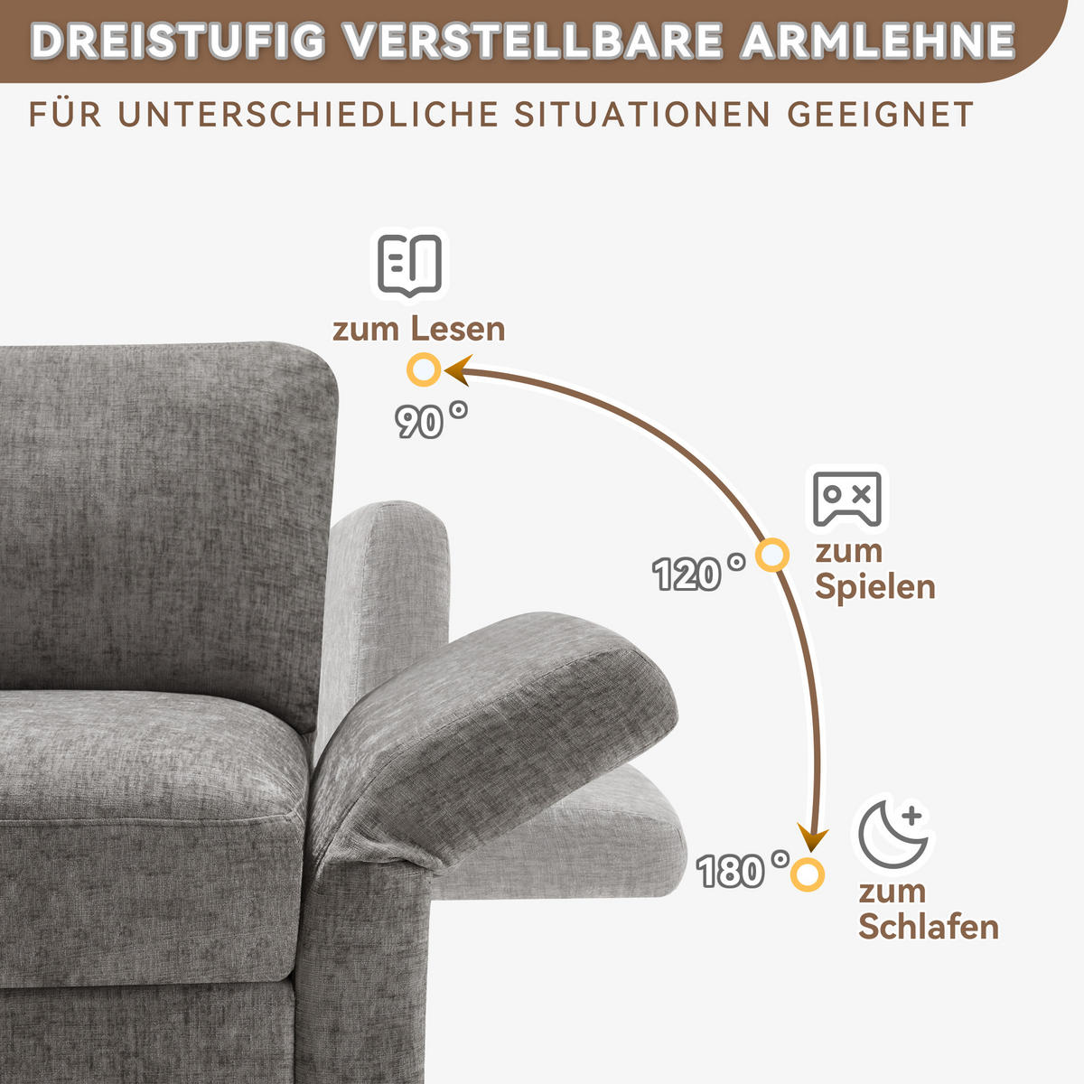 ECKSOFA, Chenille mit verstellbaren Armlehnen & Hocker, 218/156,5/86 cm, Grau - Grau, Textil (156.5/218cm) - Redom