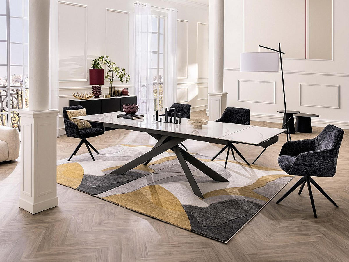 ESSTISCH für 8 bis 12 Personen ausziehbar - Keramik, Sicherheitsglas & Metall - Marmor-Optik Weiß & Anthrazit - COREMA - Anthrazit, Glas (280/100/76cm) - Vente-Unique