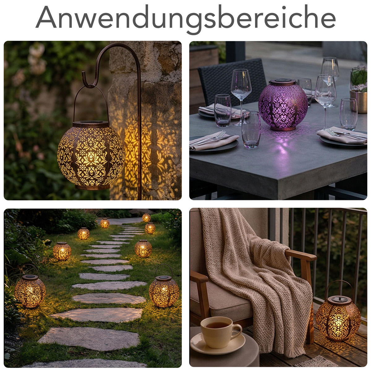 LED-SOLAR-LATERNE Marrakesh Rund Metall Kupfer-Finish Warmweiß RGB Dämmerungs-Sensor IP44 2er-Set - Kupferfarben, Metall (22.5/22.5/22.5cm) - Northpoint