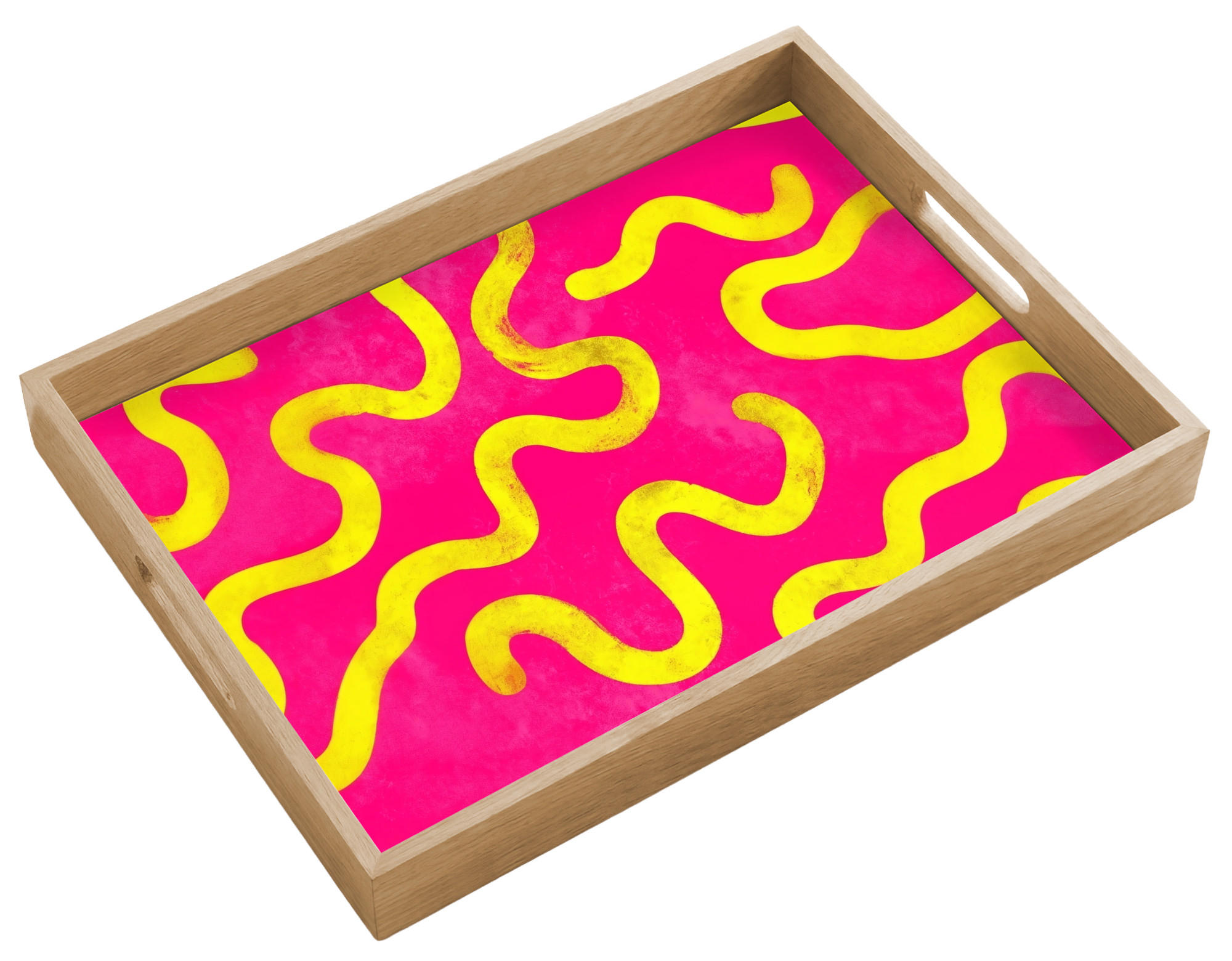 TABLETT Linie - Gelb - Abstrakt Eichenholz 50x35 cm - Pink, Holz (50/5/5cm) - OnlyWow