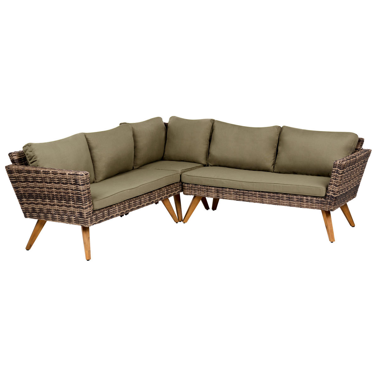GARTEN-ECKSOFA mit Tisch 6-Sitzer Polyrattan Olivgrün Vittoria - Olivgrün/Braun, Kunststoff - Beliani