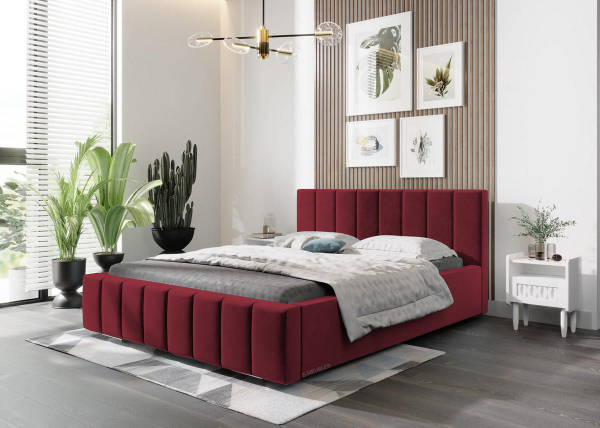 POLSTERBETT Bett 01 - 140x200 - Ruby Red - Weinrot, Holz/Textil (140/200cm) - Möblo
