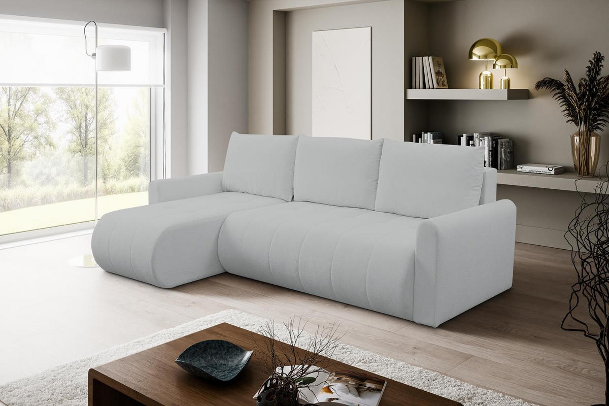 ECKSOFA Sprento Hellgrau, aus Boucle-Stoff, mit Schlaffunktion und Bettzeugfach - Hellgrau, Holzwerkstoff/Textil (230/149cm) - Bettso
