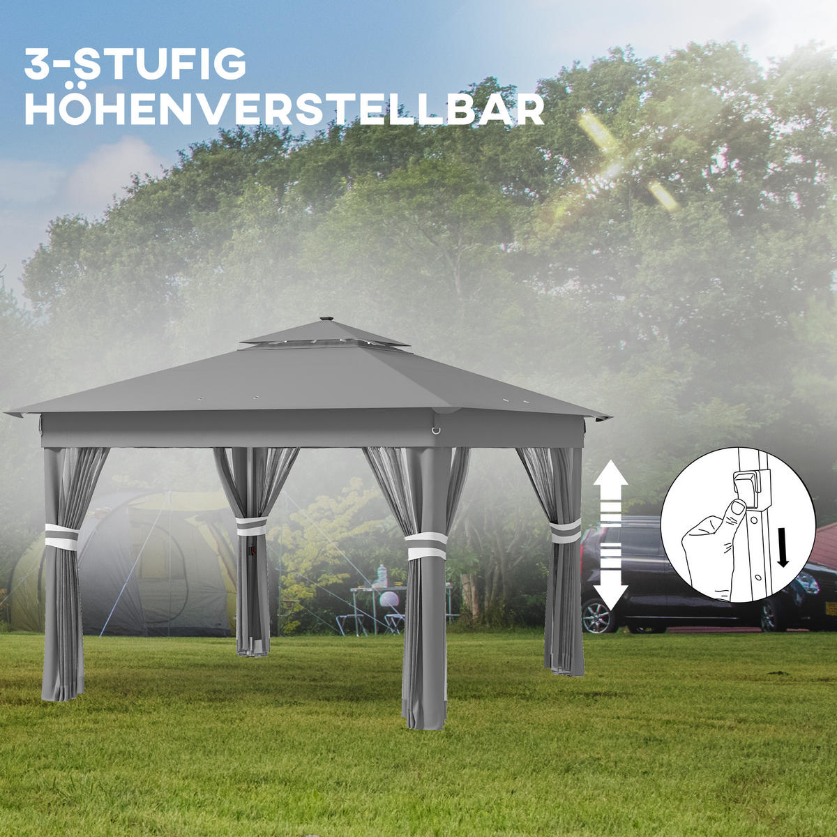FALTPAVILLON, Blau, Metall, Oxfordstoff - Grau, Metall (336/270/336cm) - Outsunny