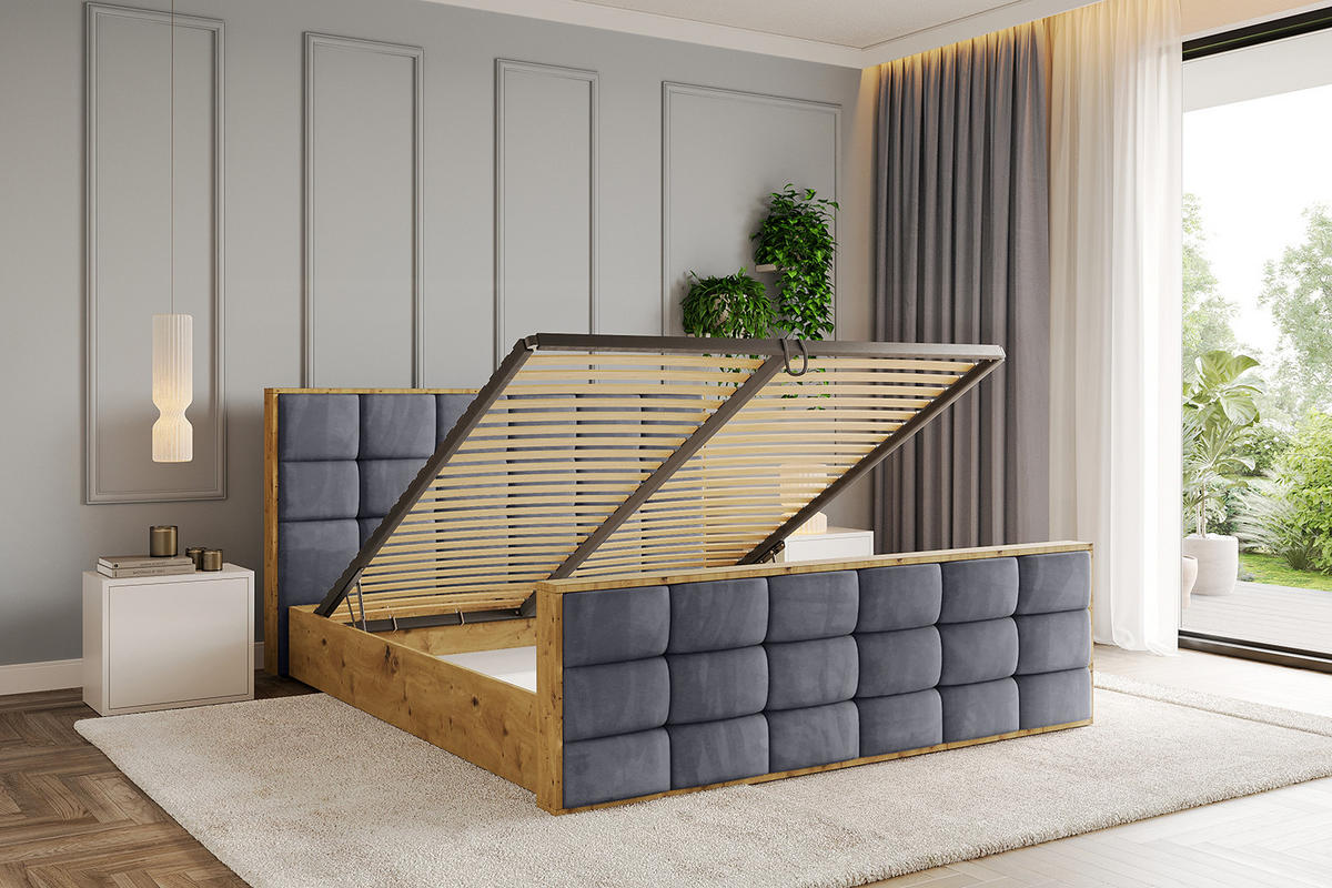 POLSTERBETT mit Bettkasten, Fußteil und Lattenrost, Boxbett ohne Matratze - ENZO2-Z 120x200 Dunkelgrau - Dunkelgrau, Holzwerkstoff/Textil (120/200cm) - ALTDECOR