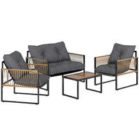 SITZGRUPPE mit Kissen, 4 tlg. Rattan Gartenmöbel-Set, Sitzgarnitur für Garten, Braun - Dunkelgrau, Kunststoff - Outsunny