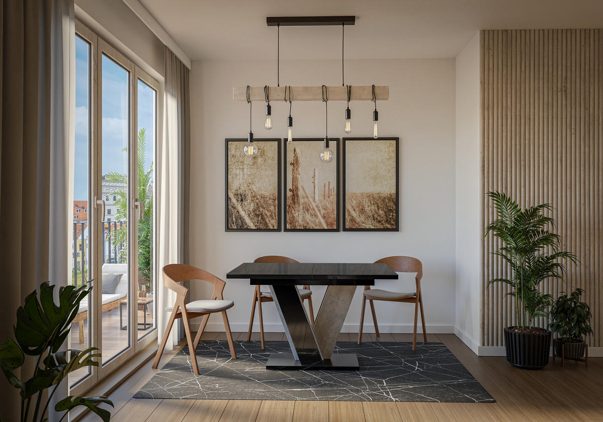 ESSTISCH Ausziehbar 120 - 160 cm Schwarz Hochglanz und Betonoptik - Schwarz Hochglanz/Grau, Holzwerkstoff (120/90/75cm) - PROSPERO