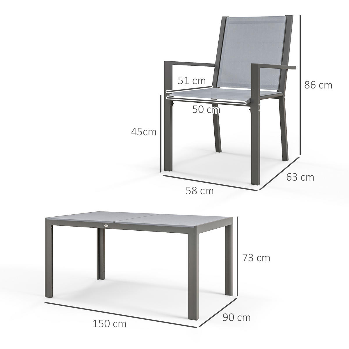 GARTENTISCHGRUPPE DE-18096 7-teilig, Tisch mit Kunstholz Grau - Dunkelgrau, Metall - ComfortXL