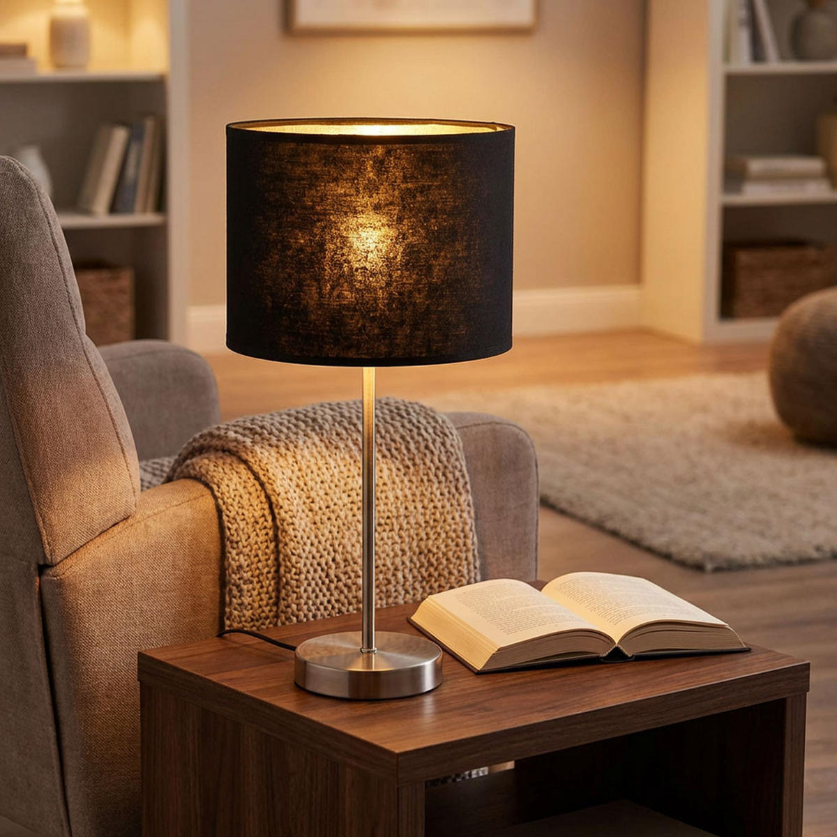 TISCHLEUCHTE AMY Stoff Schwarz Metall - Schwarz, Metall (26/26/50cm) - Globo Lighting