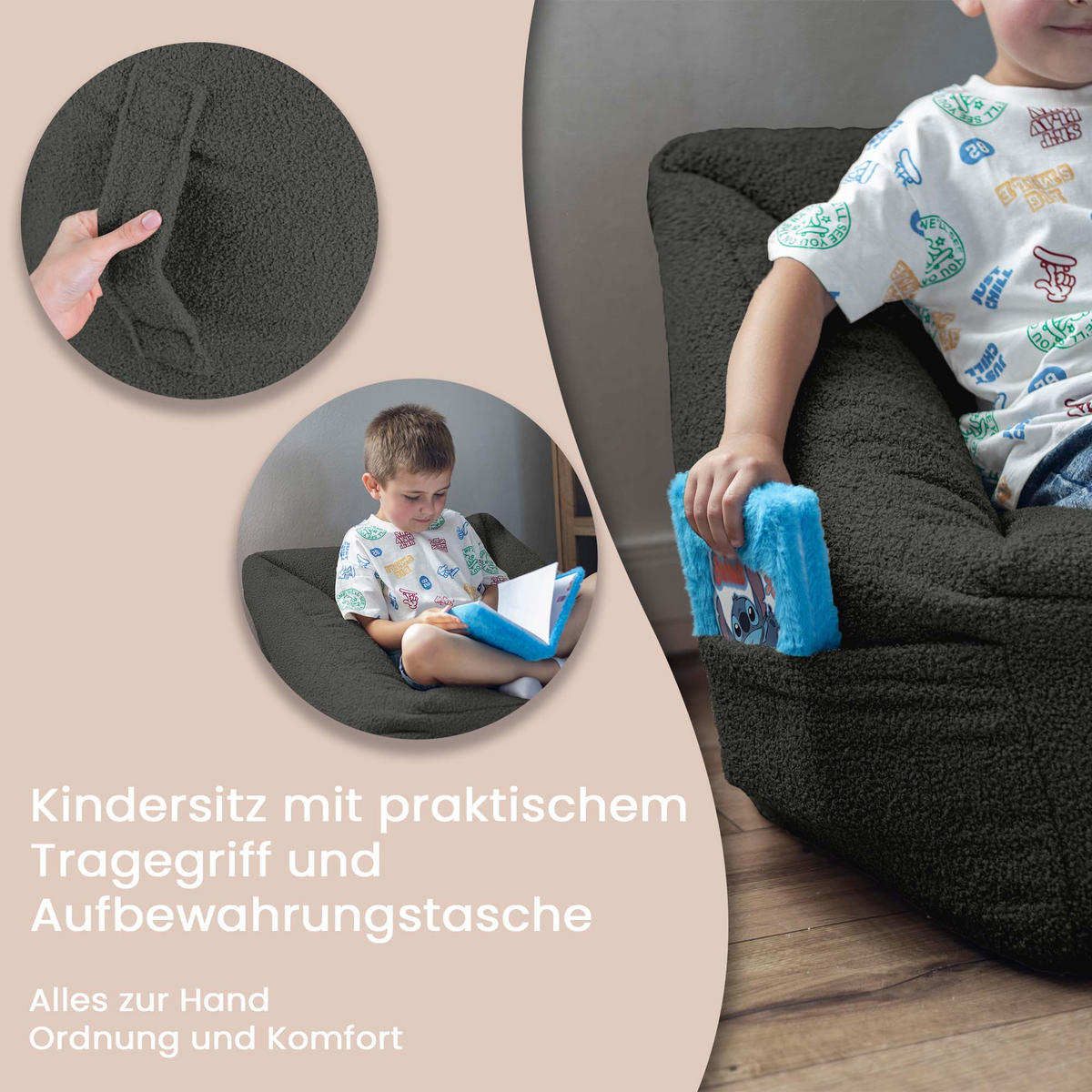 SITZSACK-SESSEL Bambino 55/60/55 cm, weicher Cord 380 g/m², mit Griff & Seitentasche, Dunkelgrau - Dunkelgrau, Textil (55/55/60cm) - Dreamroots