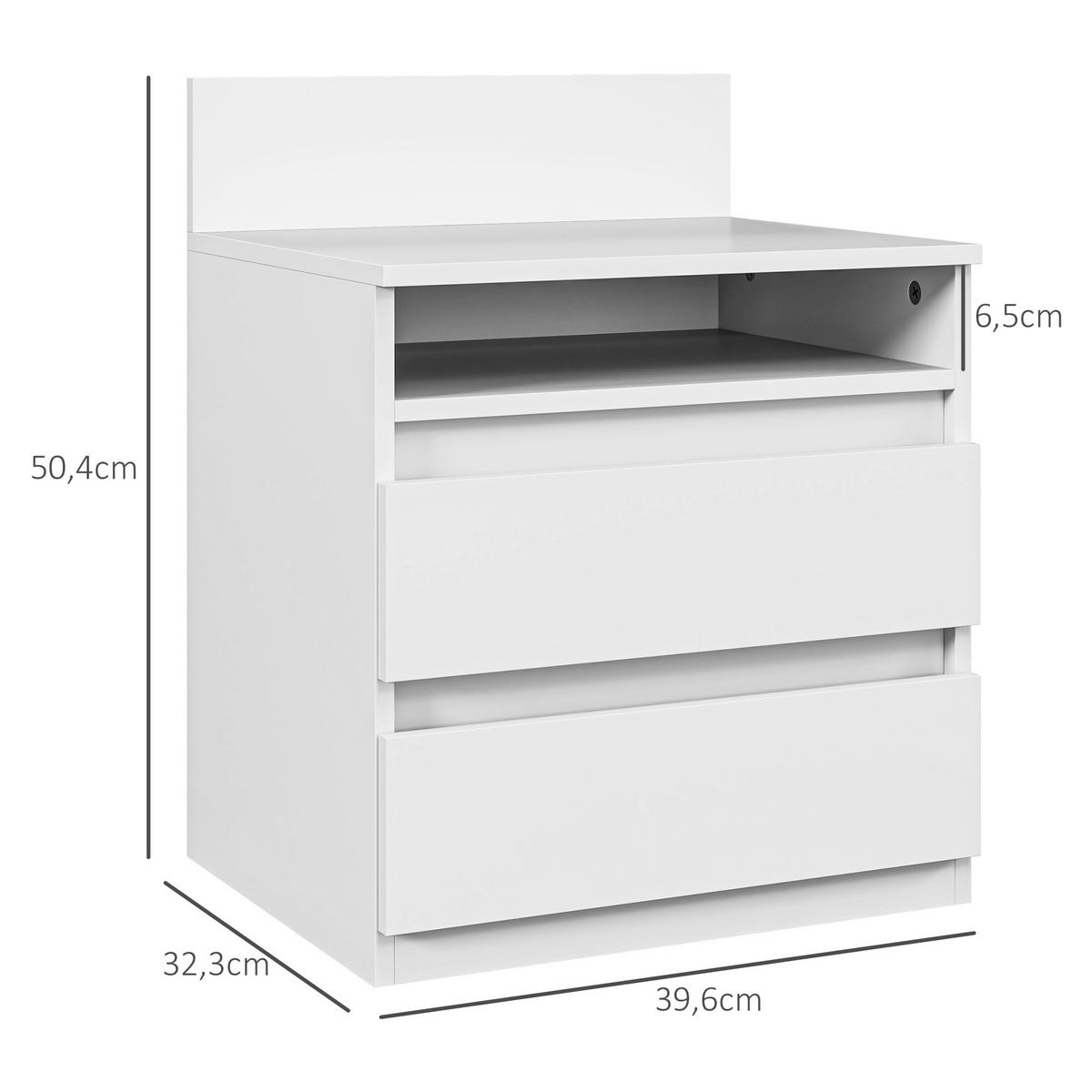 NACHTTISCH 2er-Set, mit 2 Schubladen, ca. 40 x 32 x 50 cm, Weiß - Weiß, Holzwerkstoff (39.6/50.4/32.3cm) - HOMCOM
