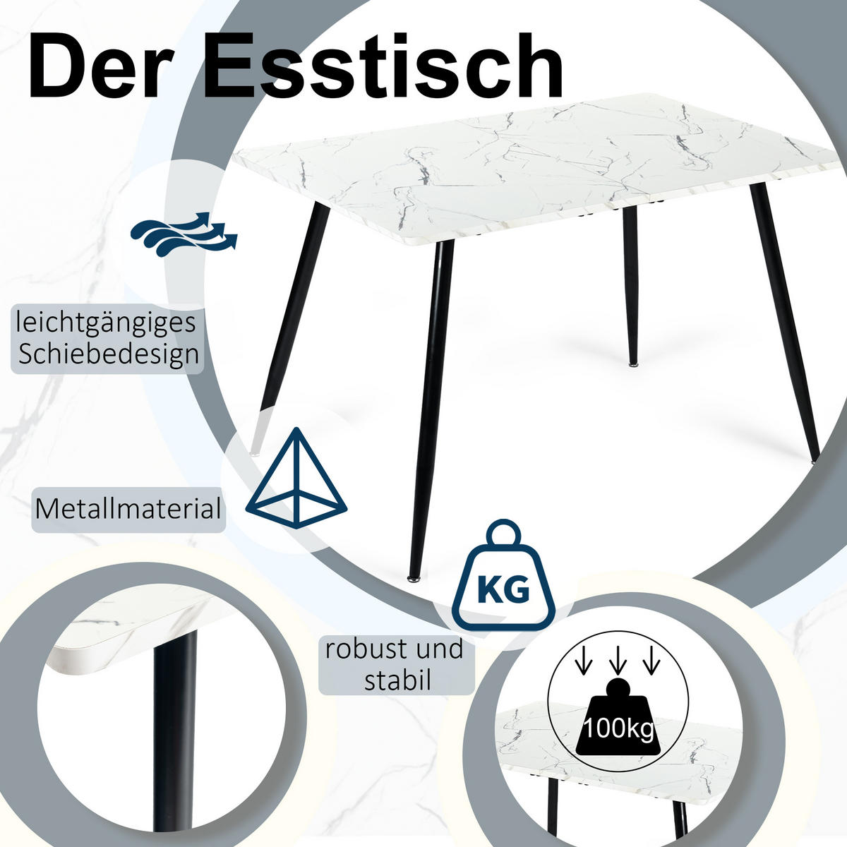 ESSTISCH 120/80/75 cm Rechteckige weiße - Schwarz/Weiß, Holz/Metall (80/120/75cm) - Urban Meuble