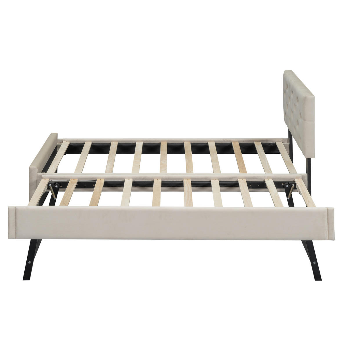 POLSTERBETT aus Samt 90x200 cm in Beige mit ausziehbarem Rollbett - Beige, Textil (90/200cm) - Modfu