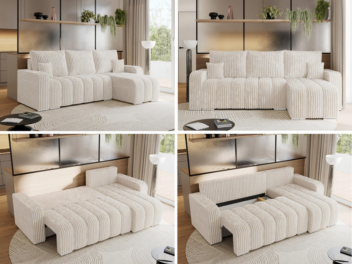ECKSOFA KIRASSO L Beige Cord - Beige/Grau, Textil (245/147cm) - MKS