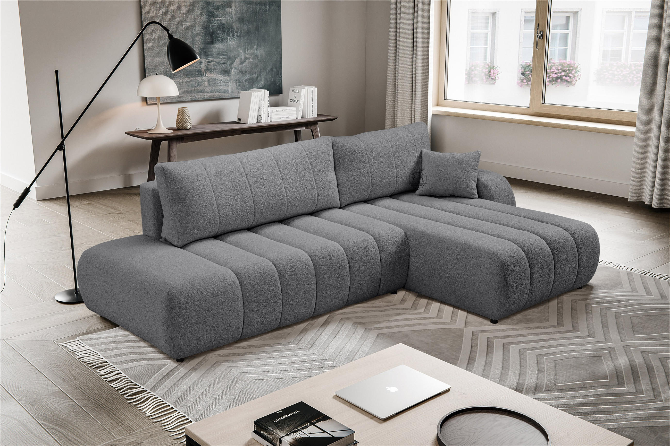 ECKSOFA BALOO mit Schlaffunktion 297x180 cm, Dunkelgrau, Rechts - Dunkelgrau, Holz/Textil (276/176cm) - DomoHome