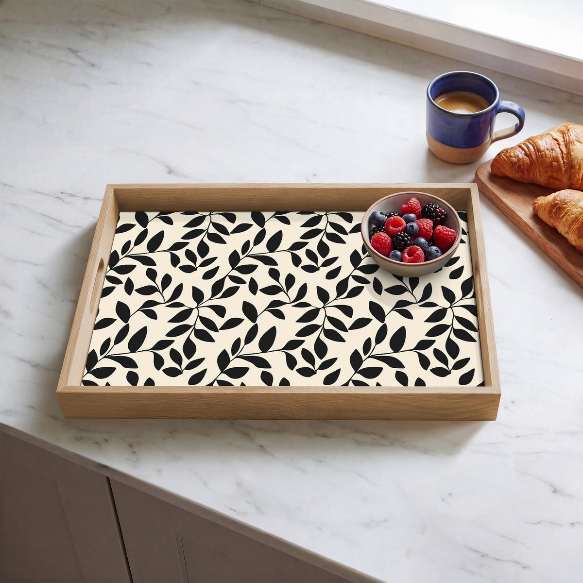 SERVÍROVACÍ PODNOS Elegantní - vzorované - černé - béžové 50x35 cm - černá, dřevo (50/5/35cm)
