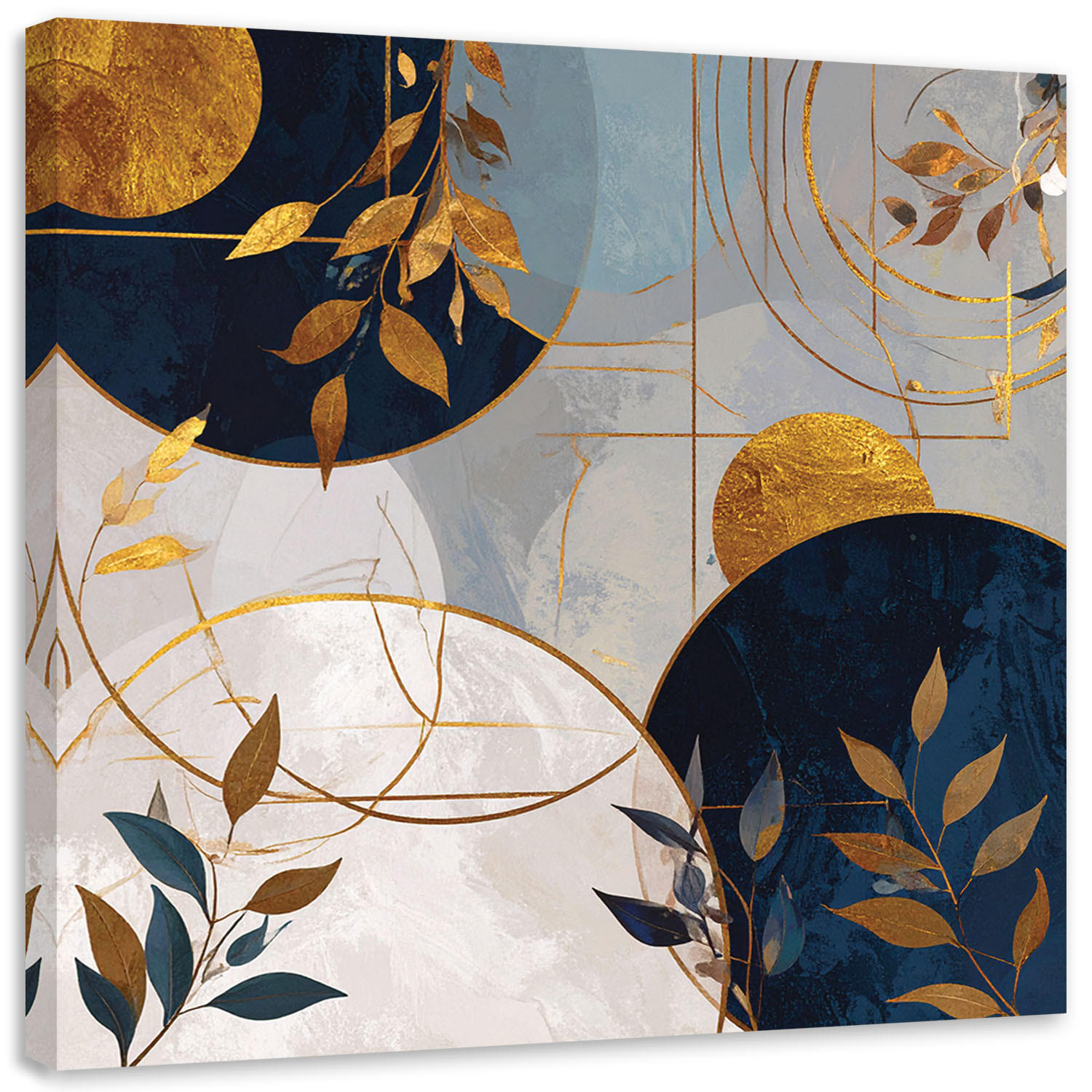 WANDBILD, Moderne Abstrakt Kreise und Blätter in Beige - Blau, Textil (60/60cm) - Feeby