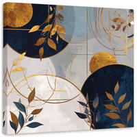 WANDBILD, Moderne Abstrakt Kreise und Blätter in Beige - Blau, Textil (60/60cm) - Feeby