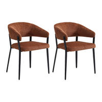 STUHL mit Armlehnen 2er-Set - Stoff & schwarzes Metall - Terracotta - AVRELA - Braun, Textil (55/77/56cm) - Vente-Unique