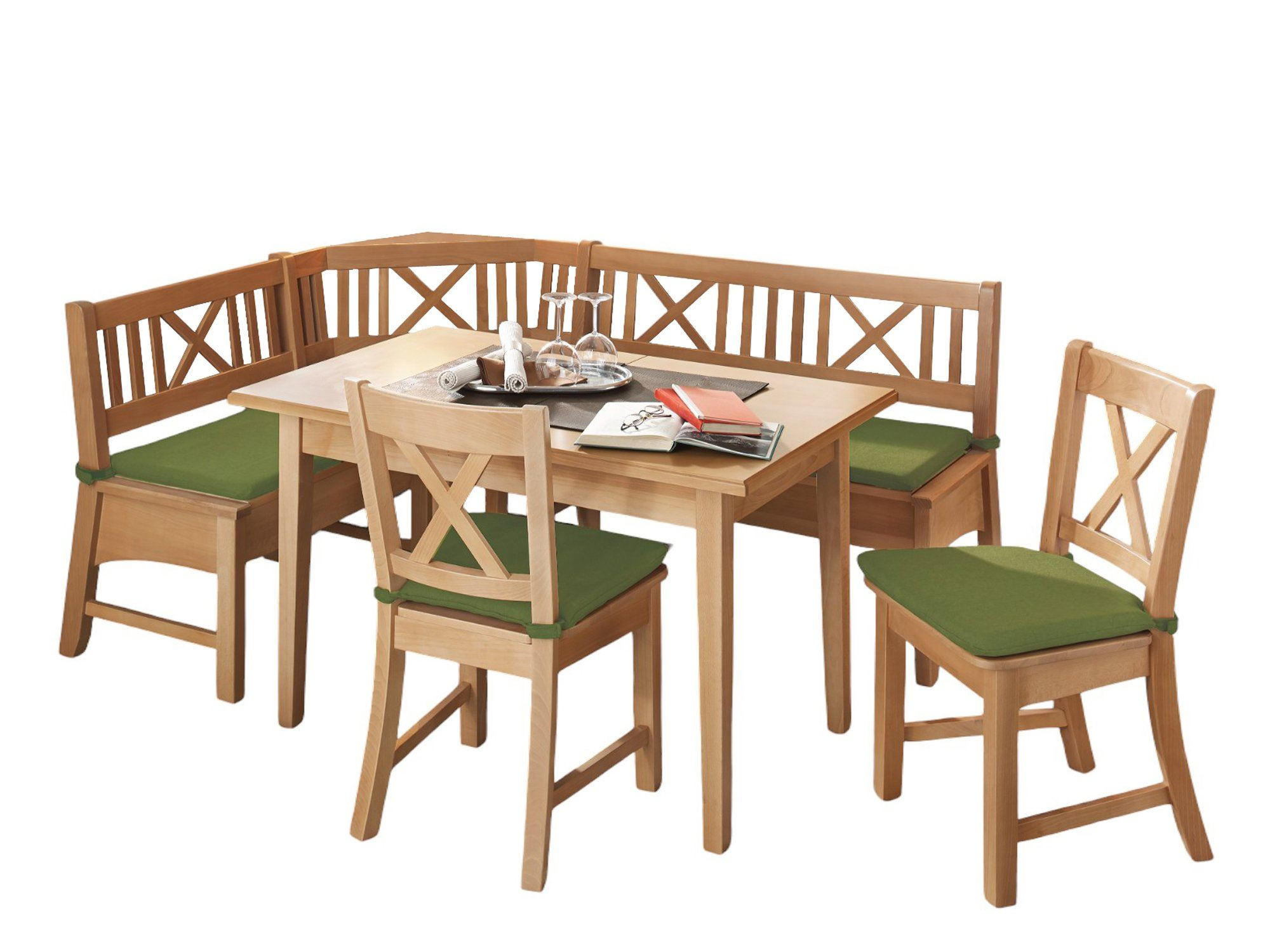 ECKBANKGRUPPE im modernen Landhausstil Deborah Massivholz Buche/Grün - Buchefarben/Grün, Holz (179/1/139cm) - 58aufmkessel