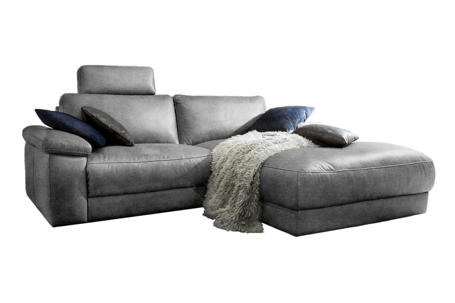 ECKSOFA MOTORISCH. RELAXFUNKTION LOLA Grau Webstoff - Schwarz/Grau, Textil (233/178cm) - KAWOLA